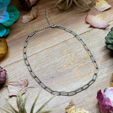 Load image into Gallery viewer, Silver Plated Paperclip Chain Choker – 14” + Extender