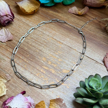 Load image into Gallery viewer, Silver Plated Paperclip Chain Choker – 14” + Extender