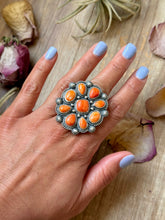Load image into Gallery viewer, Sterling Silver Orange Spiny Oyster Mosaic Cluster Ring Size 7.5, Artist Shay Pfeiffer