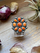 Load image into Gallery viewer, Sterling Silver Orange Spiny Oyster Mosaic Cluster Ring Size 7.5, Artist Shay Pfeiffer