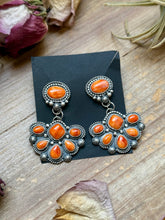 Load image into Gallery viewer, Sterling Silver Orange Spiny Oyster Half Cluster Dangle Earrings – Artist Shay Pfeiffer