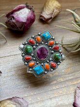 Load image into Gallery viewer, Mosaic Cluster Ring – Sterling Silver – Sonoran Mountain, Blue Ridge Turquoise &amp; Spiny Oyster – Size 9 – Artist Shay Pfeiffer