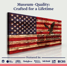 Load image into Gallery viewer, Rustic American Flag Family Name Sign