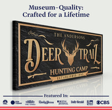 Load image into Gallery viewer, Personalized Deer Trail Hunting Camp Sign
