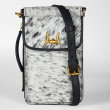 Load image into Gallery viewer, Loyal West SHELL PHONE BAG IN BLACK AND WHITE COWHIDE