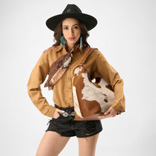 Load image into Gallery viewer, Loyal West LW LARGE PURSE - IN BROWN &amp; WHITE COWHIDE &amp; CALFSKIN