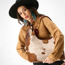 Load image into Gallery viewer, Loyal West LW LARGE PURSE - IN BROWN &amp; WHITE COWHIDE &amp; CALFSKIN