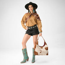 Load image into Gallery viewer, Loyal West LW LARGE PURSE - IN BROWN &amp; WHITE COWHIDE &amp; CALFSKIN