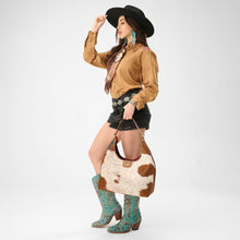Load image into Gallery viewer, Loyal West LW LARGE PURSE - IN BROWN &amp; WHITE COWHIDE &amp; CALFSKIN