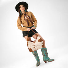 Load image into Gallery viewer, Loyal West LW LARGE PURSE - IN BROWN &amp; WHITE COWHIDE &amp; CALFSKIN