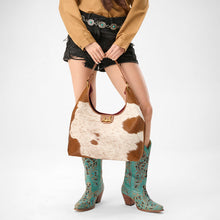 Load image into Gallery viewer, Loyal West LW LARGE PURSE - IN BROWN &amp; WHITE COWHIDE &amp; CALFSKIN