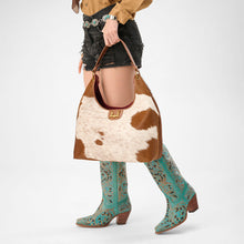 Load image into Gallery viewer, Loyal West LW LARGE PURSE - IN BROWN &amp; WHITE COWHIDE &amp; CALFSKIN