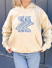 Load image into Gallery viewer, Love Never Fails Cream Unisex Hoodie