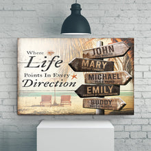 Load image into Gallery viewer, Where Life Points In Every Direction Beach Family Names Sign