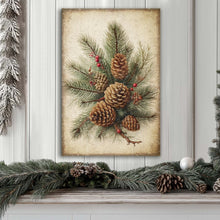 Load image into Gallery viewer, Vintage Winter Pine Cone Christmas Wall Art III