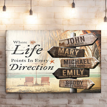 Load image into Gallery viewer, Where Life Points In Every Direction Beach Family Names Sign