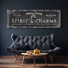 Load image into Gallery viewer, Black Cat’s Spirits &amp; Charms Bar Halloween Sign