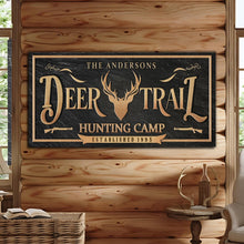 Load image into Gallery viewer, Personalized Deer Trail Hunting Camp Sign