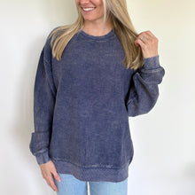 Load image into Gallery viewer, Navy Oversized Corded Crew