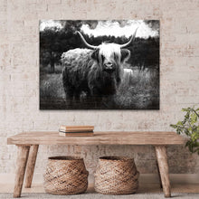 Load image into Gallery viewer, Highland Cattle Monochrome Canvas Wall Art