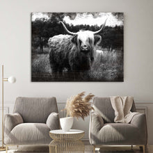Load image into Gallery viewer, Highland Cattle Monochrome Canvas Wall Art