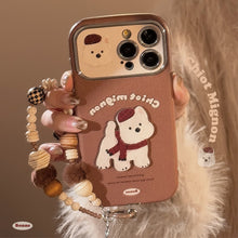 Load image into Gallery viewer, Brown three-dimensional West Highland suitable for Apple 15promax mobile phone case iphone16 leather cartoon 17 lanyard 14
