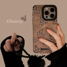 Load image into Gallery viewer, Sweet and cool leopard print cherry for iphone16 apple 17 mobile phone case 15promax suede 14 plush rope 13