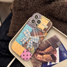 Load image into Gallery viewer, Applicable to iphone16 iPhone case 17promax color plaid splicing 15 three-dimensional bow 13 leather