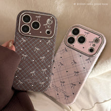 Load image into Gallery viewer, Applicable to Apple 17promax mobile phone case iphone16 leather plaid bow 15 retro 13 soft 12 all-inclusive