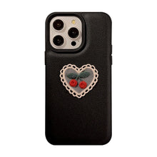Load image into Gallery viewer, Embroidery love cherry for Apple 15 mobile phone case iPhone16promax leather 11 temperament 13 anti-drop 17