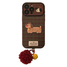 Load image into Gallery viewer, Vintage plaid for iPhone 16 mobile phone case iphone15 Christmas puppy 14promax leather 17 plush rope
