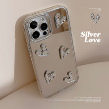 Load image into Gallery viewer, Three-dimensional electroplating love 13 suitable for 17 Apple 15ProMax mobile phone case mirror iPhone16 advanced sense 14 hard