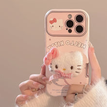 Load image into Gallery viewer, Cute pink bow cat for iphone16promax mobile phone case Apple 15 three-dimensional leather 14 bracelet 17
