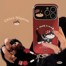 Load image into Gallery viewer, ins red cartoon cat suitable for 16pro max iPhone case iphone15 leather cartoon 17 lanyard