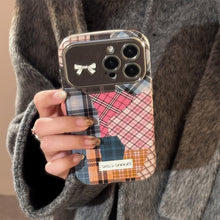 Load image into Gallery viewer, Retro plaid splicing cat 14 for 15promax mobile phone case Apple iphone16 three-dimensional 17 leather 13