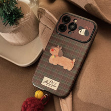 Load image into Gallery viewer, Vintage plaid for iPhone 16 mobile phone case iphone15 Christmas puppy 14promax leather 17 plush rope