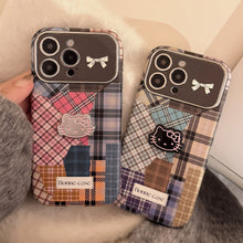 Load image into Gallery viewer, Retro plaid splicing cat 14 for 15promax mobile phone case Apple iphone16 three-dimensional 17 leather 13