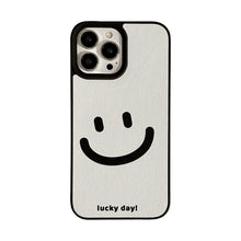 Load image into Gallery viewer, Minimal cure smiley face Apple phone case 17promax leather pattern 11 suitable for iPhone16 advanced sense 15 anti-drop