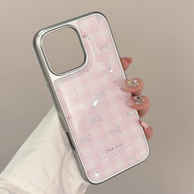Load image into Gallery viewer, Gilt applies to Apple 17promax mobile phone case iphone16 pink plaid bow 13 electroplating 14 hard Huawei
