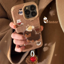 Load image into Gallery viewer, ins suede cartoon sausage for iphone16 iPhone case 17pro max bracket 14 plush rope 13