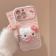 Load image into Gallery viewer, Cute pink bow cat for iphone16promax mobile phone case Apple 15 three-dimensional leather 14 bracelet 17
