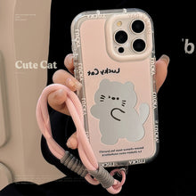 Load image into Gallery viewer, Mirror cute pink cat is suitable for Apple 16 mobile phone case iPhone17ProMax cartoon 12 generation 13 hand rope