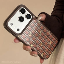 Load image into Gallery viewer, Gilt Apple 16 mobile phone case 17promax retro plaid bow 11 for iPhone15 leather anti-drop