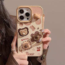 Load image into Gallery viewer, Three-dimensional biscuit bear apple 16 mobile phone case 17promax leather 13 for iPhone15 cute lanyard 12 hard