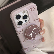 Load image into Gallery viewer, ins wind gray purple bow apple 17pro max mobile phone case iphone15 suitable for 14 gilt bracket 16 soft