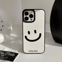 Load image into Gallery viewer, Minimal cure smiley face Apple phone case 17promax leather pattern 11 suitable for iPhone16 advanced sense 15 anti-drop