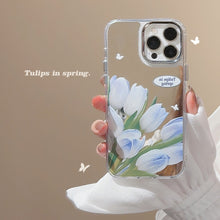 Load image into Gallery viewer, Temperament gentle blue tulip iphone16 for 17promax apple 15 mobile phone case flower makeup mirror 11 hard