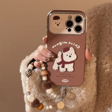 Load image into Gallery viewer, Brown three-dimensional West Highland suitable for Apple 15promax mobile phone case iphone16 leather cartoon 17 lanyard 14