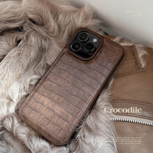 Load image into Gallery viewer, Retro brown alligator leather pattern 15 Apple 16 mobile phone case 17promax premium wind for iPhone13 personality 11
