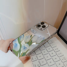 Load image into Gallery viewer, Temperament gentle blue tulip iphone16 for 17promax apple 15 mobile phone case flower makeup mirror 11 hard